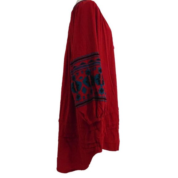 Free People In the Clear 100% Cotton Red Embroidered Shirt Tunic Dress - Picture 7 of 14
